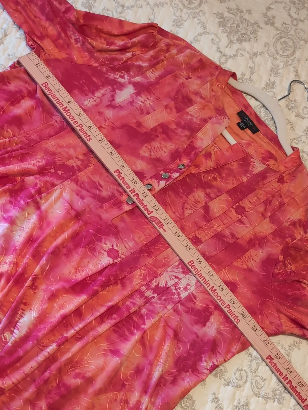 Bright Pink Patterned Button-Front Blouse - Picture 3 of 8